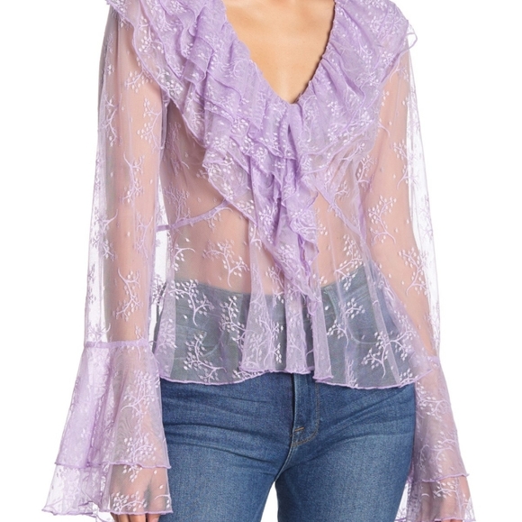NWT:Lilac See-Through Ruffle Trim Blouse - Picture 1 of 5